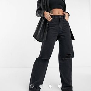 Bershka 90 baggy ripped jeans black